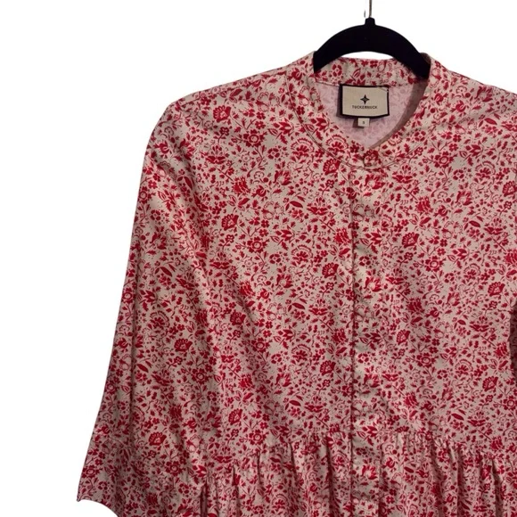 Tuckernuck Small Vermillion Ditsy Royal Shirt Dress Floral Boho Button Up - Picture 4 of 11